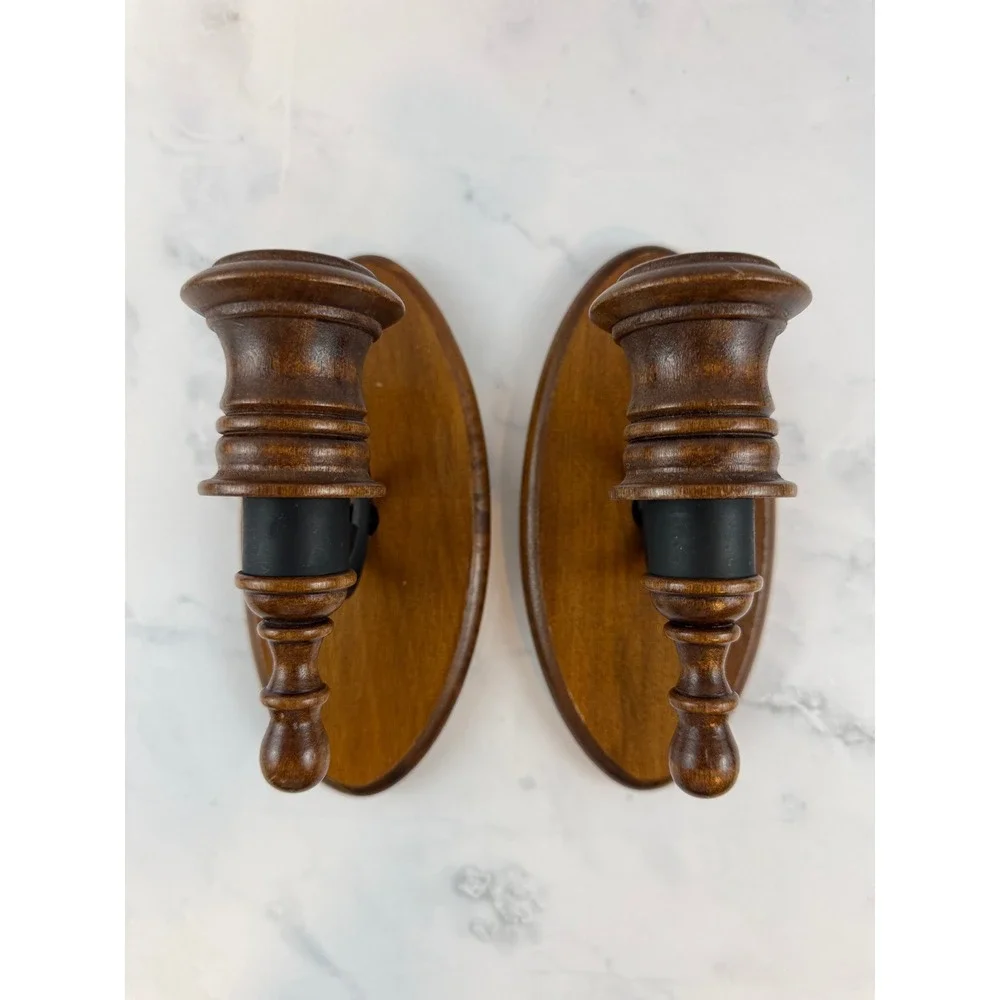VTG PAIR (2) Wooden & Iron Candle Wall Sconces 8X3 Grandmacore
